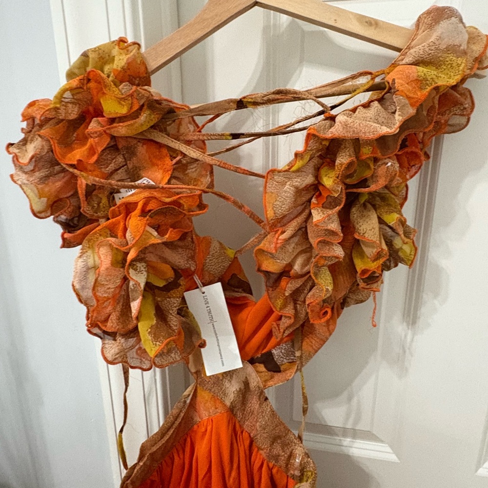 Spanish Floral Orange and Yellow Ruffled Dress